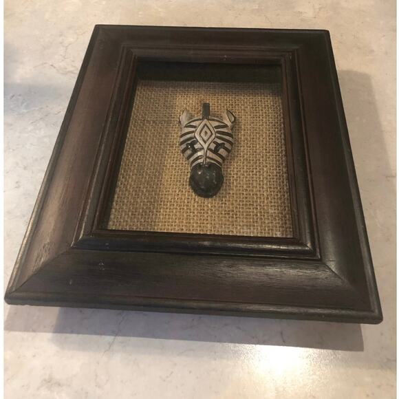 Vintage African Wood Carved Zebra Head in shadowbox frame Tribal Art 9 x 10.75” - Picture 1 of 8